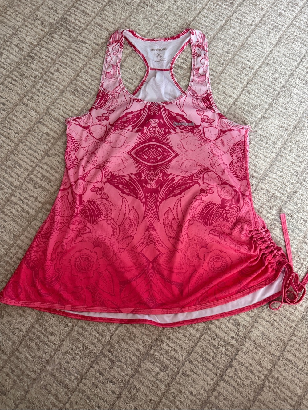 Desigual Pink Evil Eye/Floral Active Racerback Tank Top size M